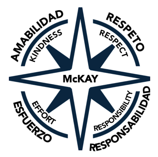 Compass with four words surrounding it in English and Spanish: Kindness, Respect, Responsibility, Effort